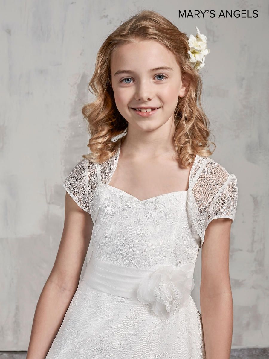 Style MB9014 Mary's Girls Size 14 Pageant Cap Sleeve Lace White Ball Gown on Queenly