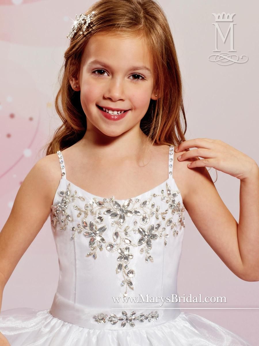 Style F481 Mary's Girls Size 4 Pageant Sequined White Ball Gown on Queenly