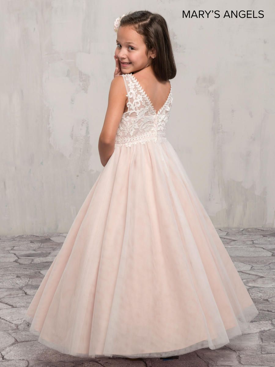 Style MB9002 Mary's Girls Size 4 Lace Light Pink Ball Gown on Queenly