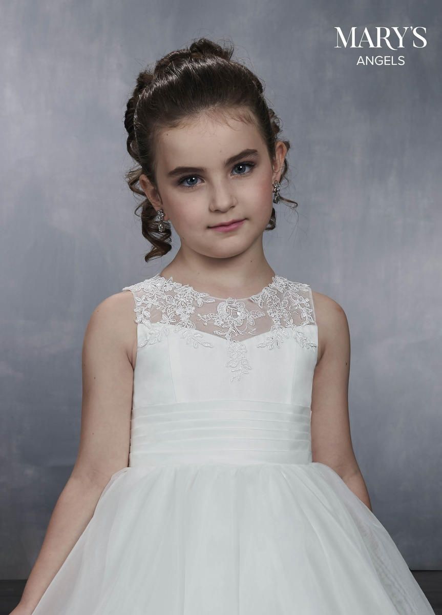 Style MB9042 Mary's Girls Size 6 Pageant Lace White Ball Gown on Queenly