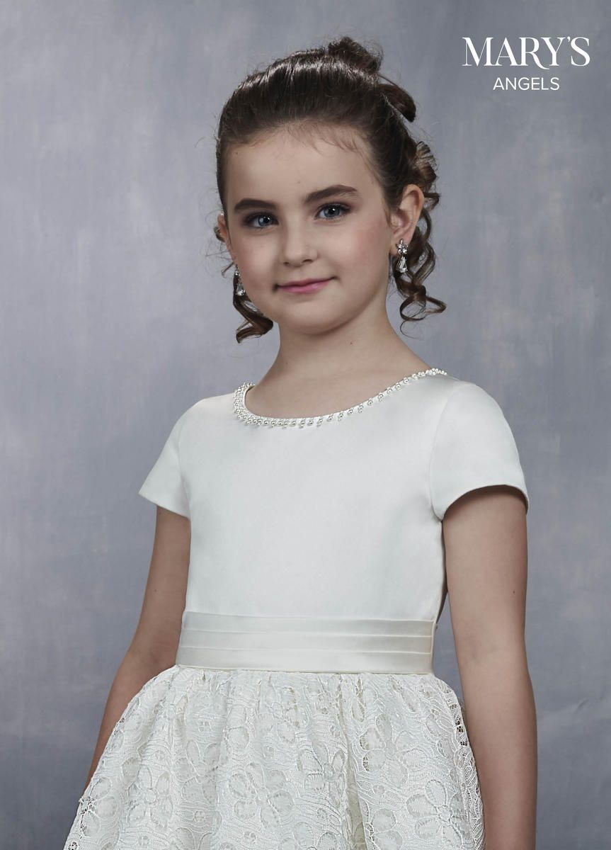 Style MB9040 Mary's Girls Size 6 Pageant Cap Sleeve Satin White Ball Gown on Queenly