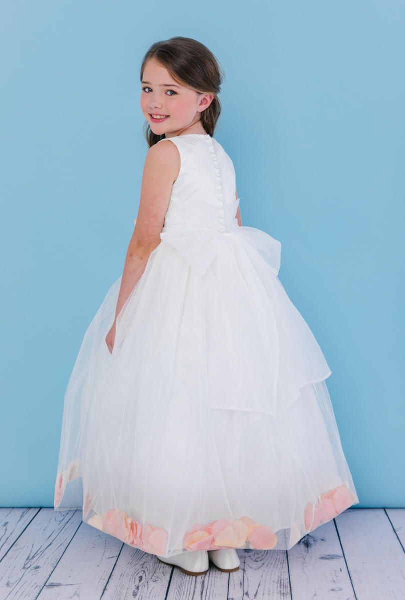 Style 5102 Mary's Girls Size 4 Pageant Satin White Ball Gown on Queenly