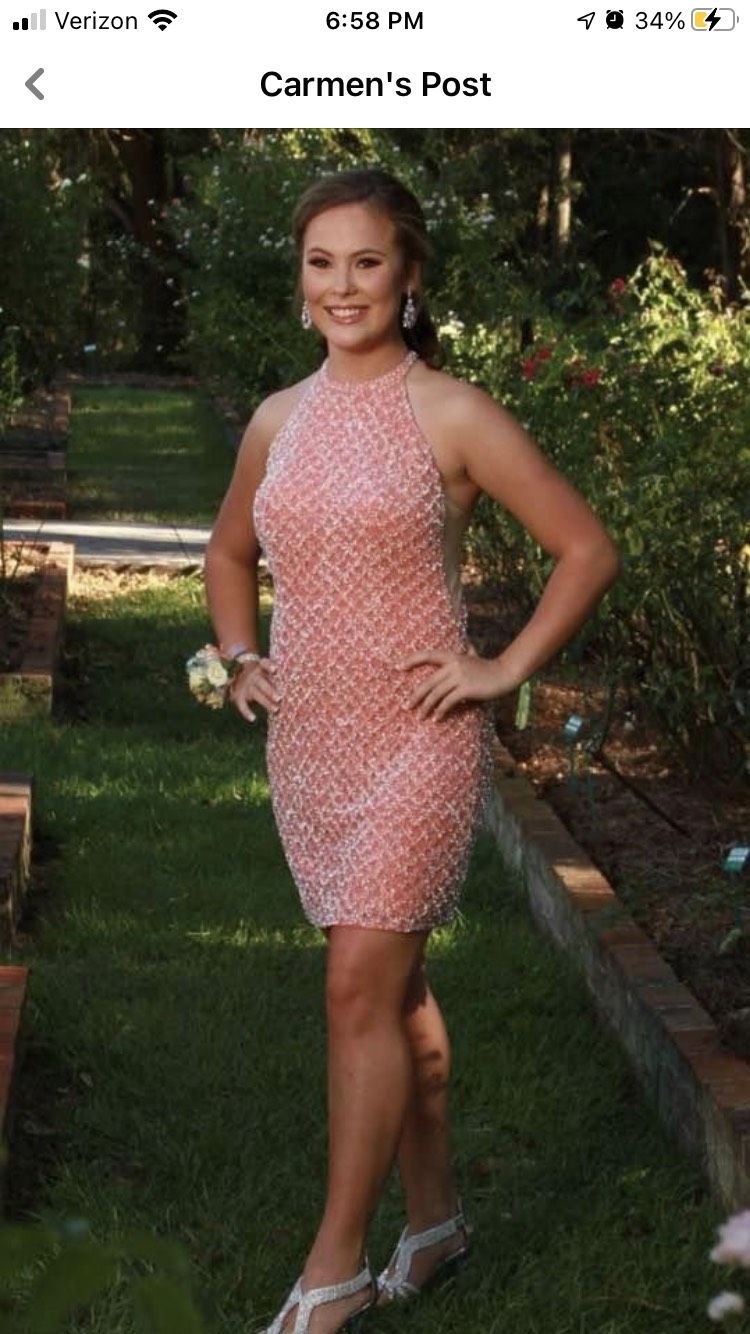 Sherri Hill Size 6 Homecoming Sheer Coral Cocktail Dress on Queenly