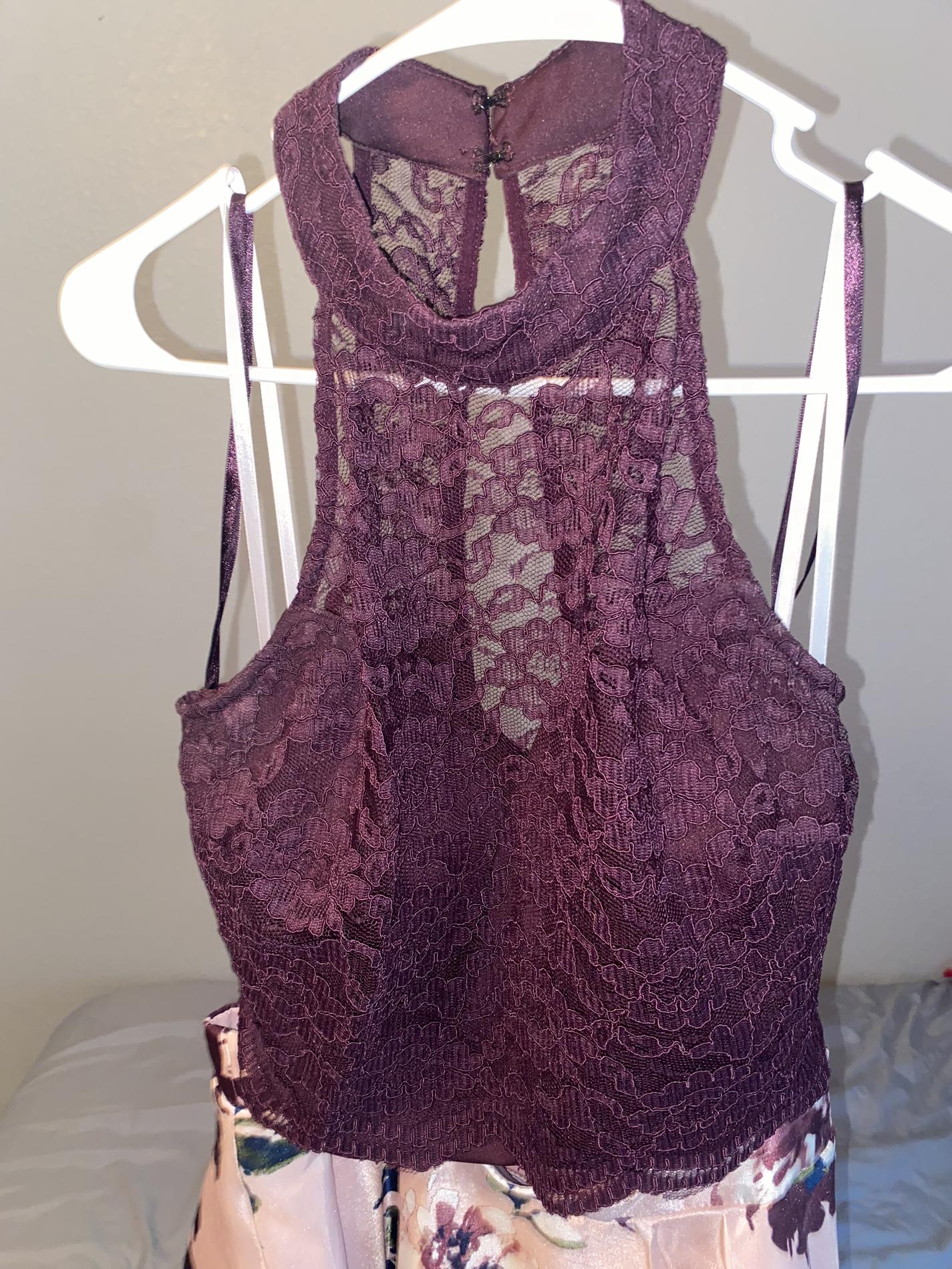 Size 8 Homecoming High Neck Lace Burgundy Multicolor A-line Dress on Queenly