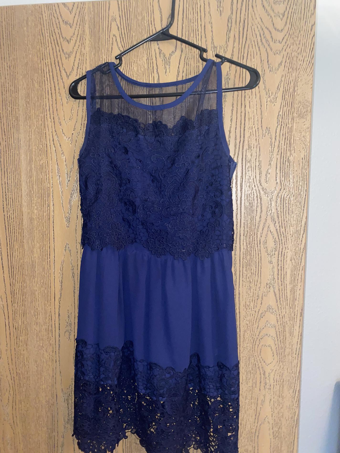 Size 4 Lace Royal Blue A-line Dress on Queenly