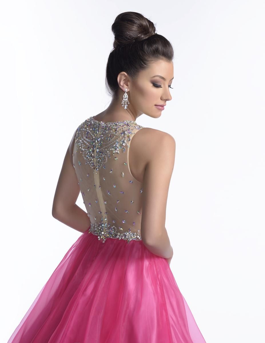 Style 16213 Envious Couture Hot Pink Size 26 Tall Height Boat Neck Sheer Prom Ball gown on Queenly