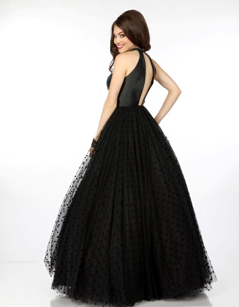 Style 18118 Envious Couture Size 8 Prom Halter Satin Black Ball Gown on Queenly