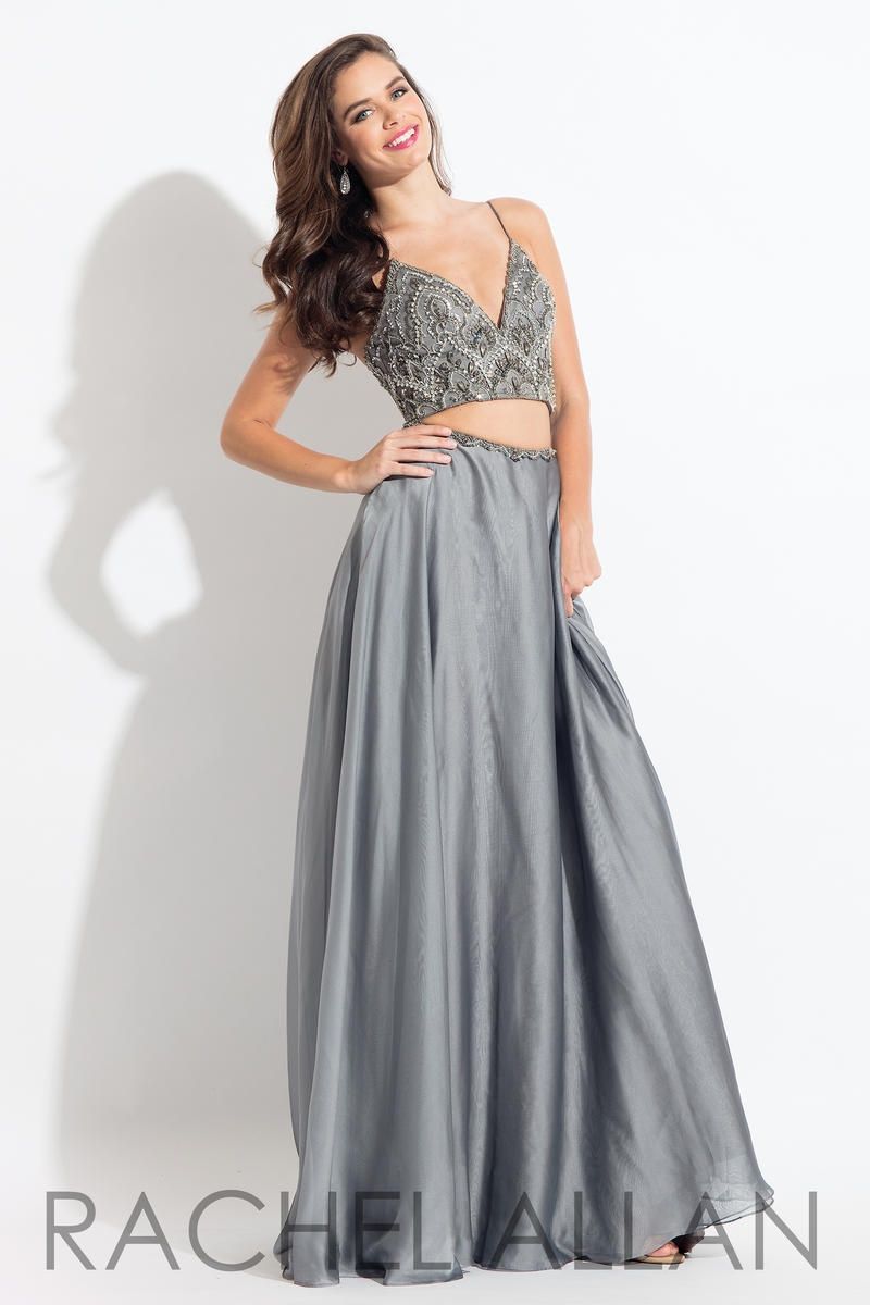 Style 6034 Rachel Allan Plus Size 16 Prom Silver A-line Dress on Queenly