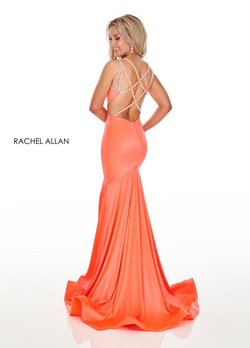 Style 7042 Rachel Allan Size 4 Prom Coral Mermaid Dress on Queenly