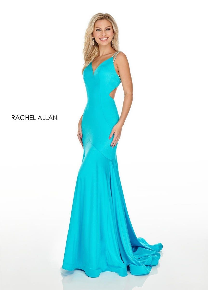 Style 7042 Rachel Allan Size 8 Prom Turquoise Blue Mermaid Dress on Queenly