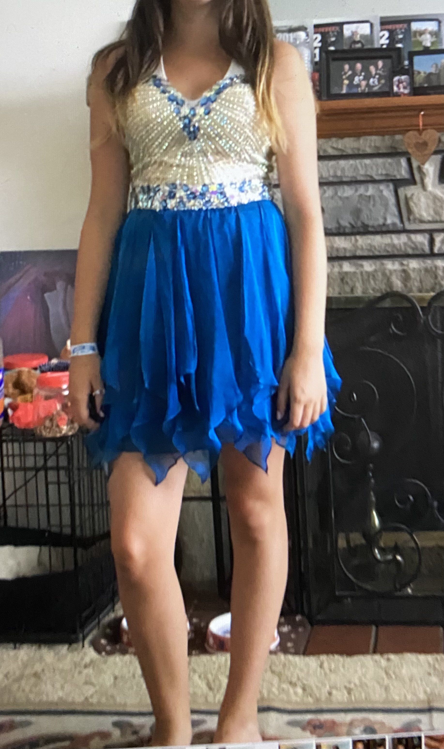 Sherri Hill Size 8 Homecoming Strapless Sequined Royal Blue Cocktail Dress on Queenly