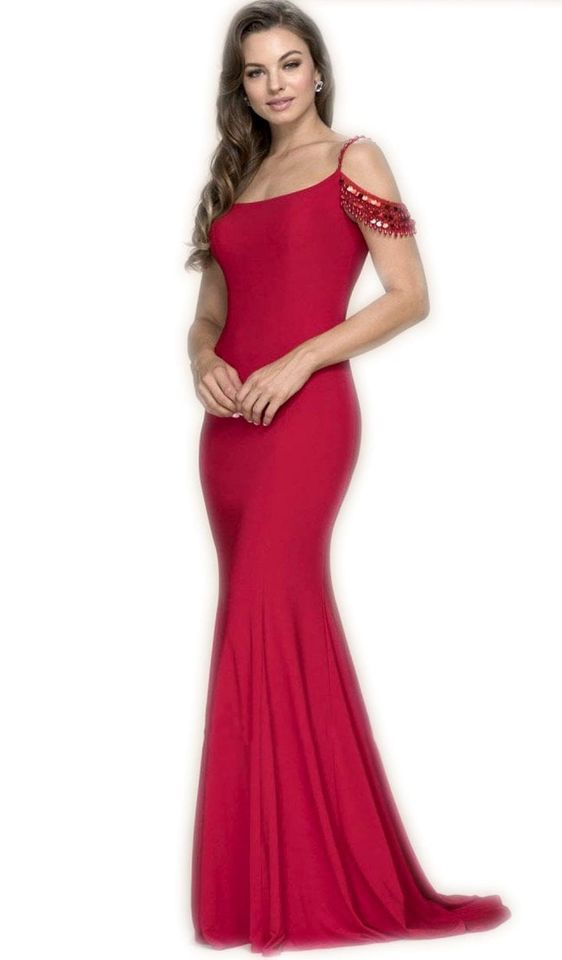 Nox Anabel Size 10 Prom Cap Sleeve Sequined Red Mermaid Dress on Queenly