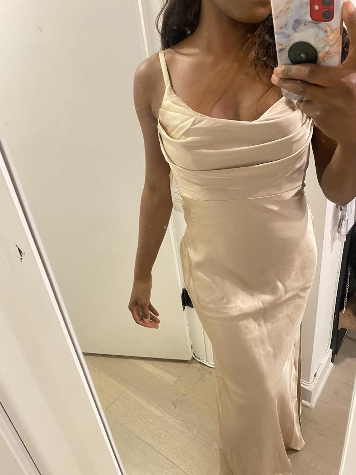 Revelry Size 2 Bridesmaid Satin Nude Side Slit Dress on Queenly