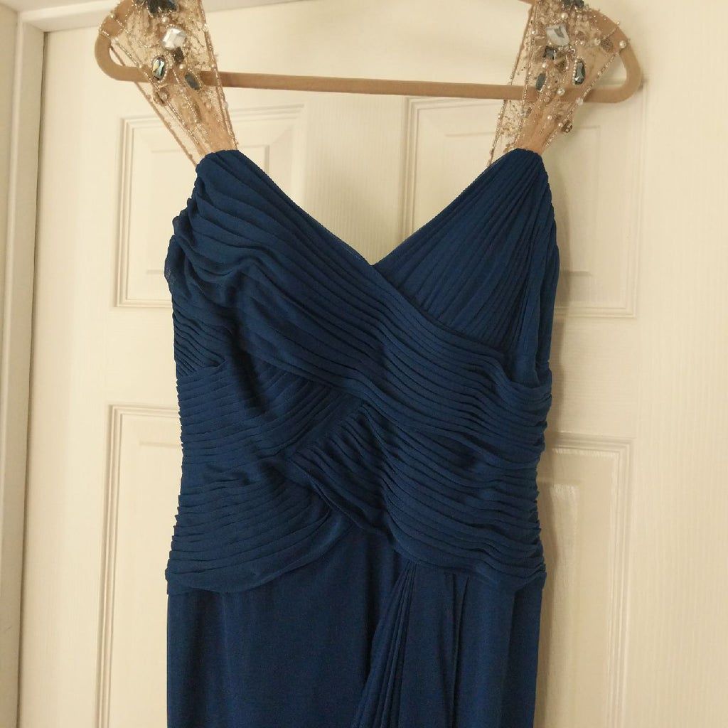 Adrianna Papell Blue Size 6 Sheer Prom Straight Dress on Queenly
