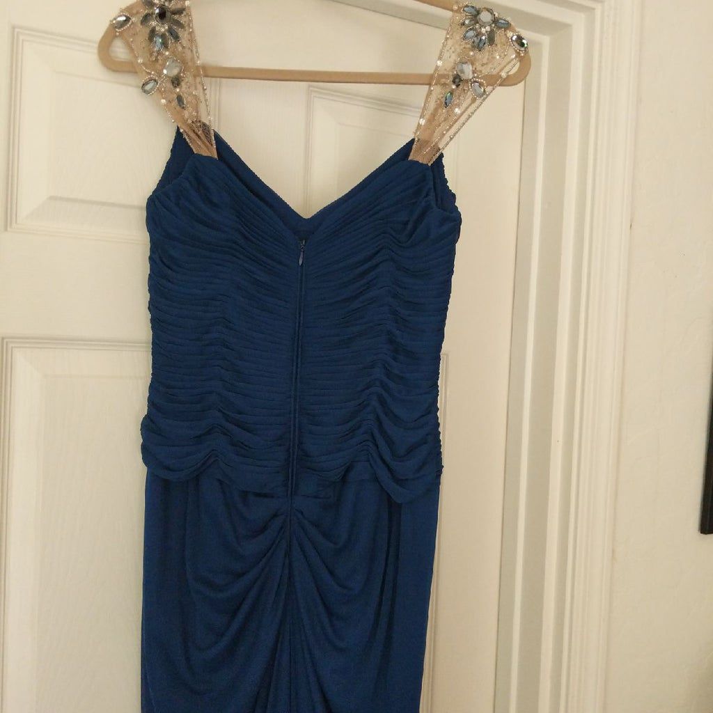 Adrianna Papell Blue Size 6 Sheer Prom Straight Dress on Queenly