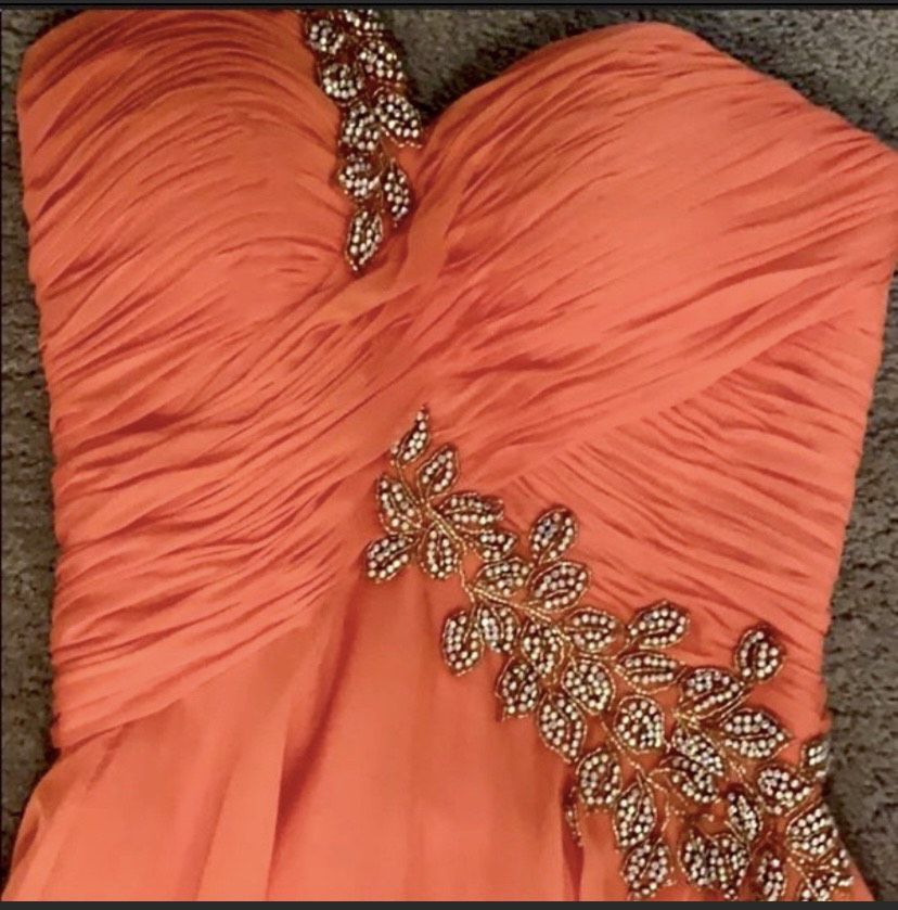 Sherri Hill Size 2 Bridesmaid One Shoulder Sequined Orange Dress With Train on Queenly
