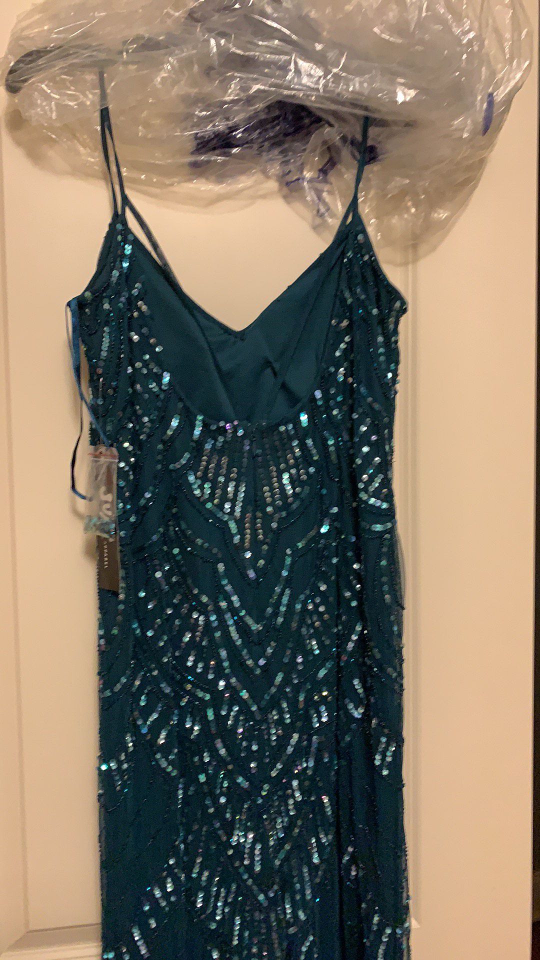 Size 10 Prom Plunge Sequined Blue Floor Length Maxi on Queenly