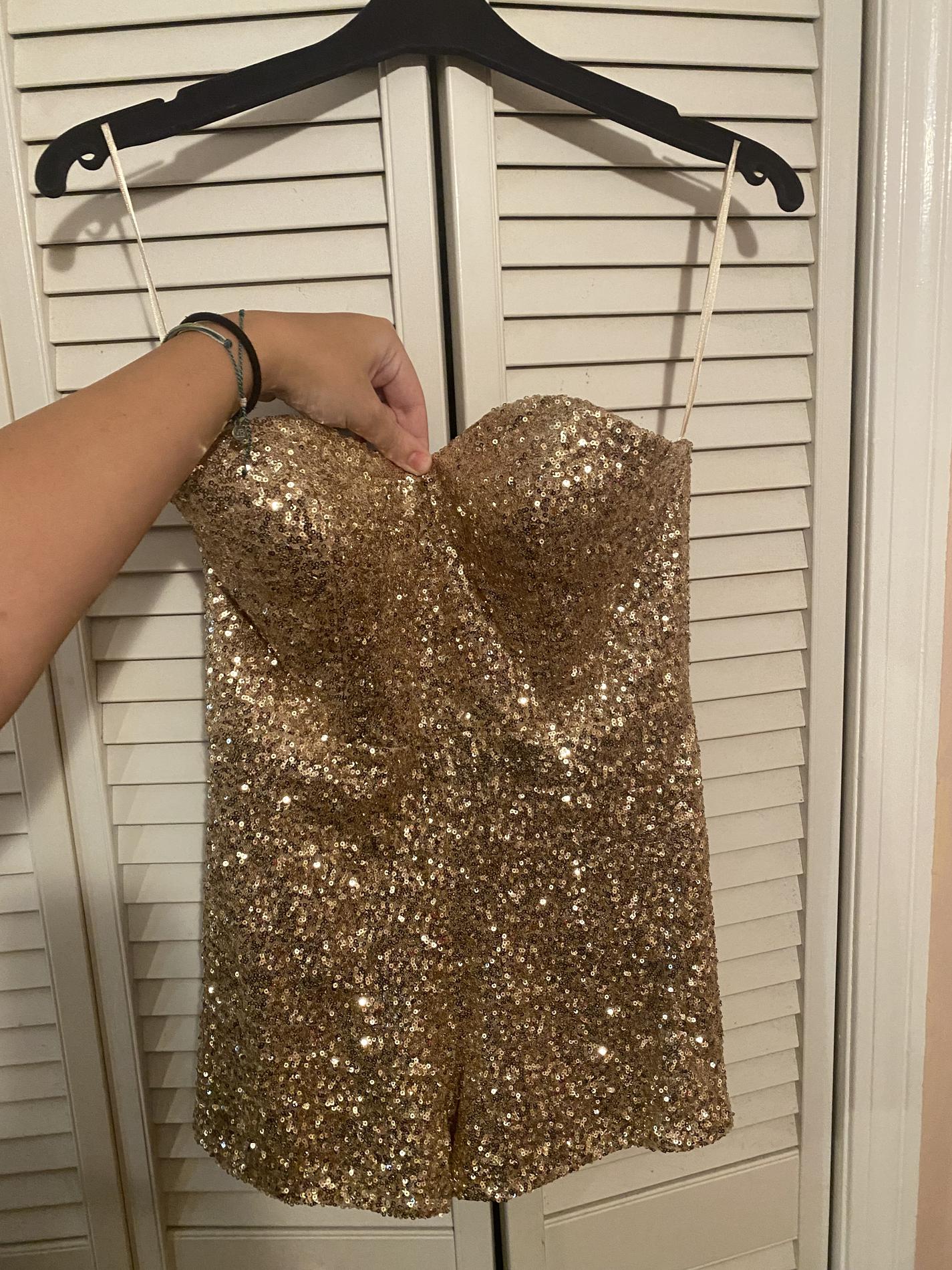 Size 8 Nightclub Strapless Gold Formal Jumpsuit on Queenly