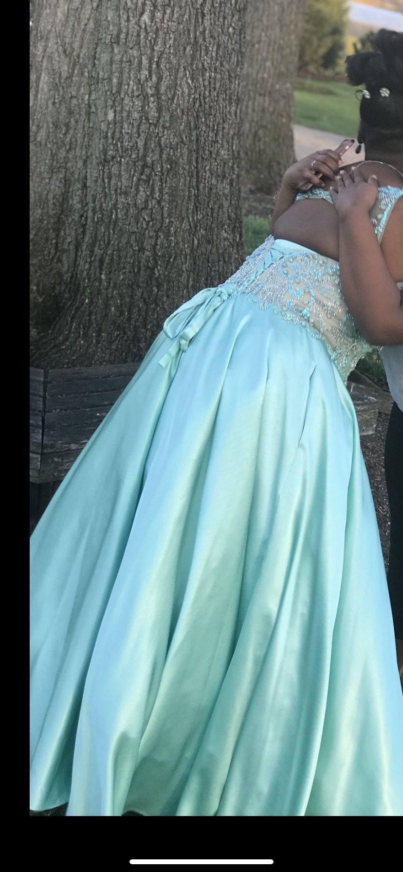 Plus Size 16 Prom Light Blue Ball Gown on Queenly