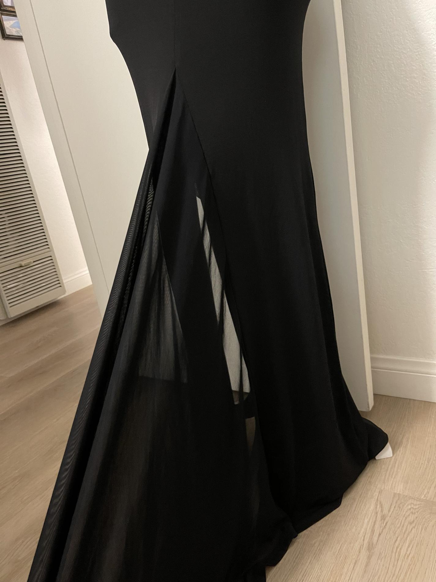 Size 4 Cap Sleeve Sheer Black Floor Length Maxi on Queenly