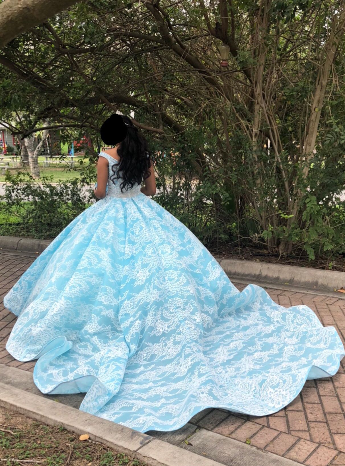 Size 8 Lace Light Blue Ball Gown on Queenly
