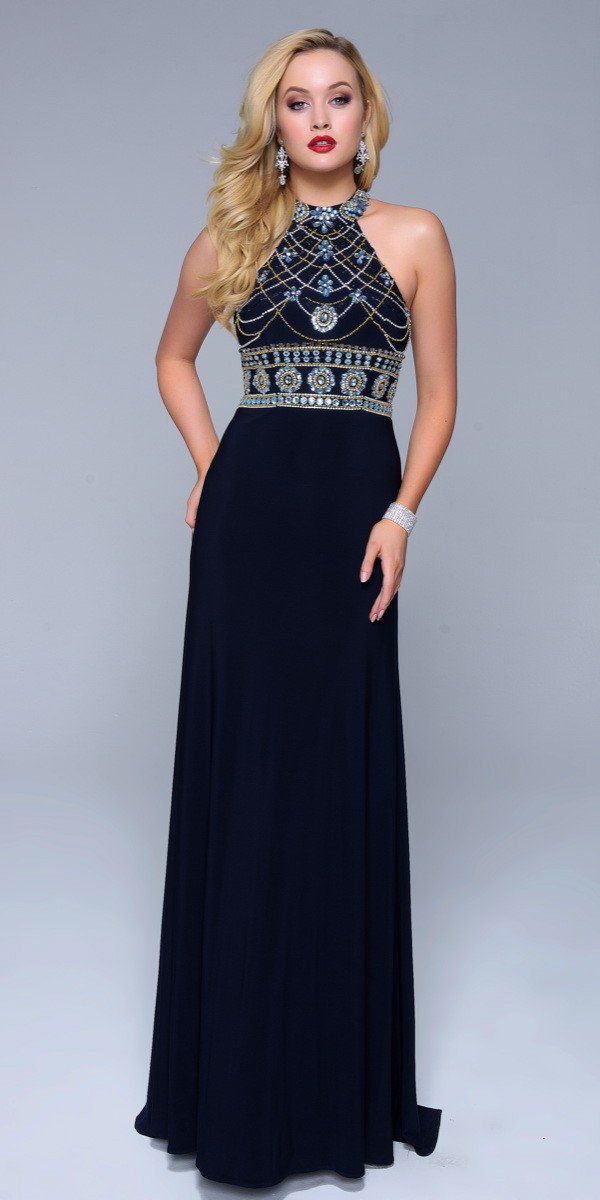 Style 1238 Nina Canacci Size 2 Prom Halter Blue Floor Length Maxi on Queenly