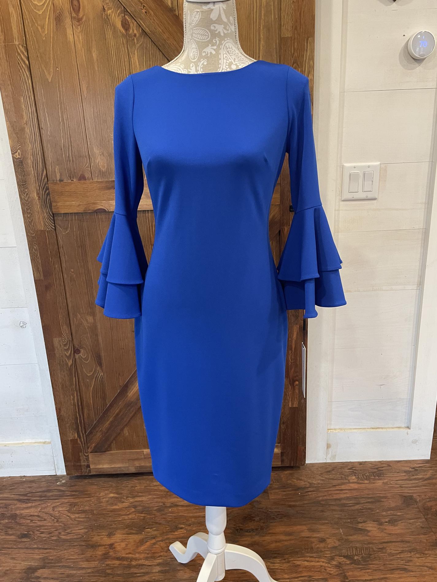 Calvin Klein Size 2 Pageant Interview Long Sleeve Royal Blue Cocktail Dress on Queenly