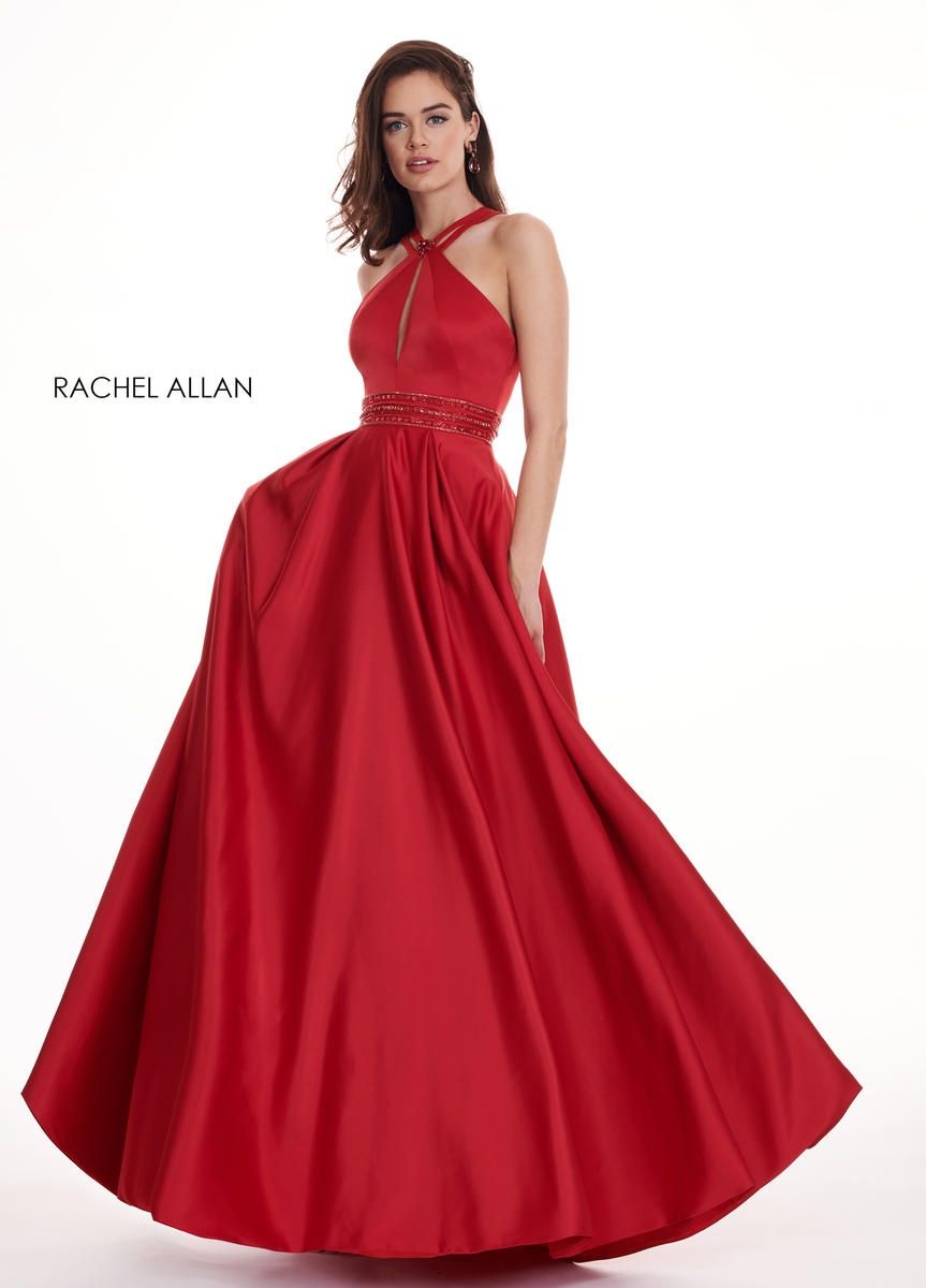 Style 6464 Rachel Allan Red Size 10 Tall Height Pockets Prom A-line Dress on Queenly