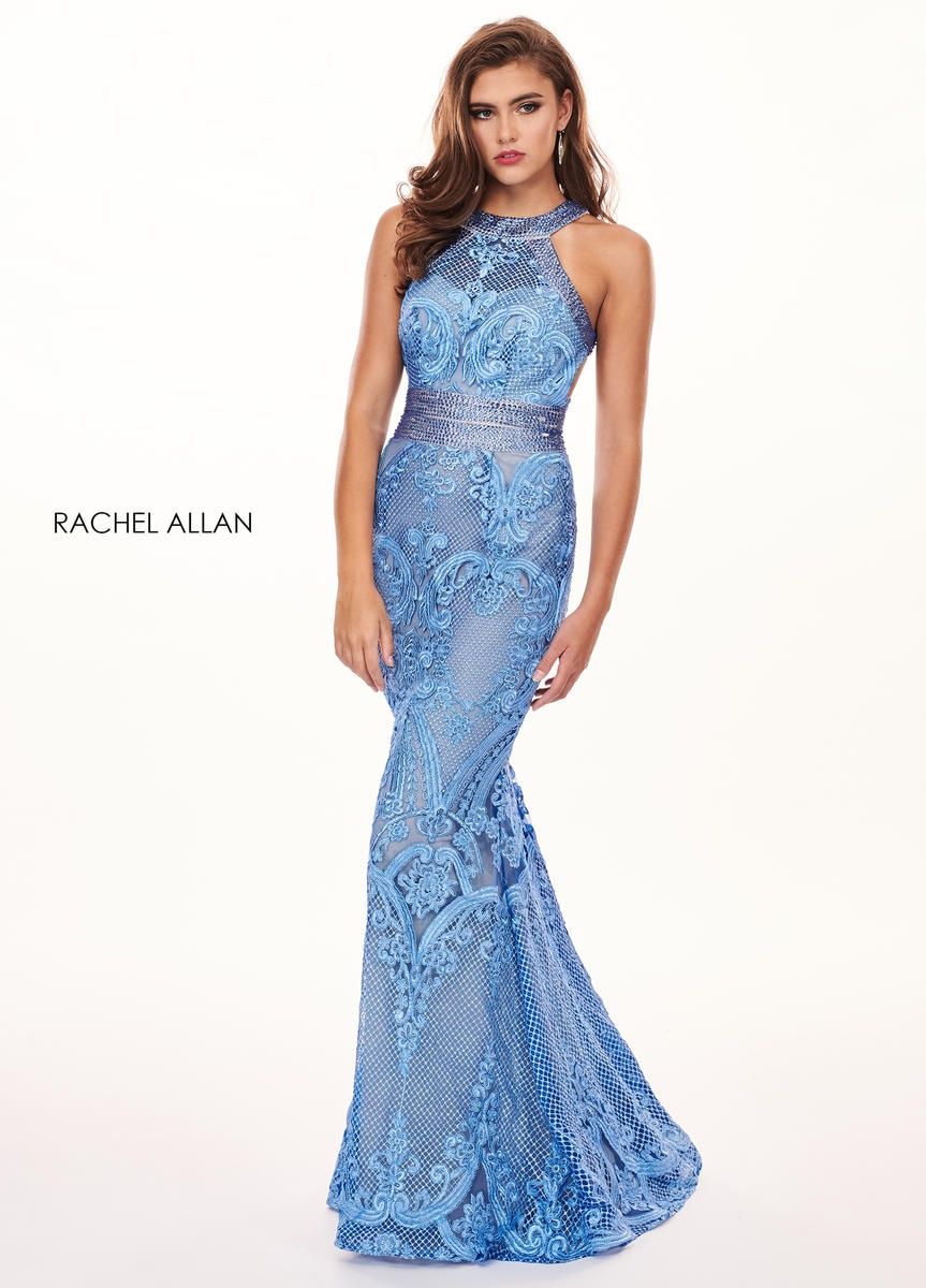 Style 6462 Rachel Allan Size 0 Prom Lace Light Blue Mermaid Dress on Queenly