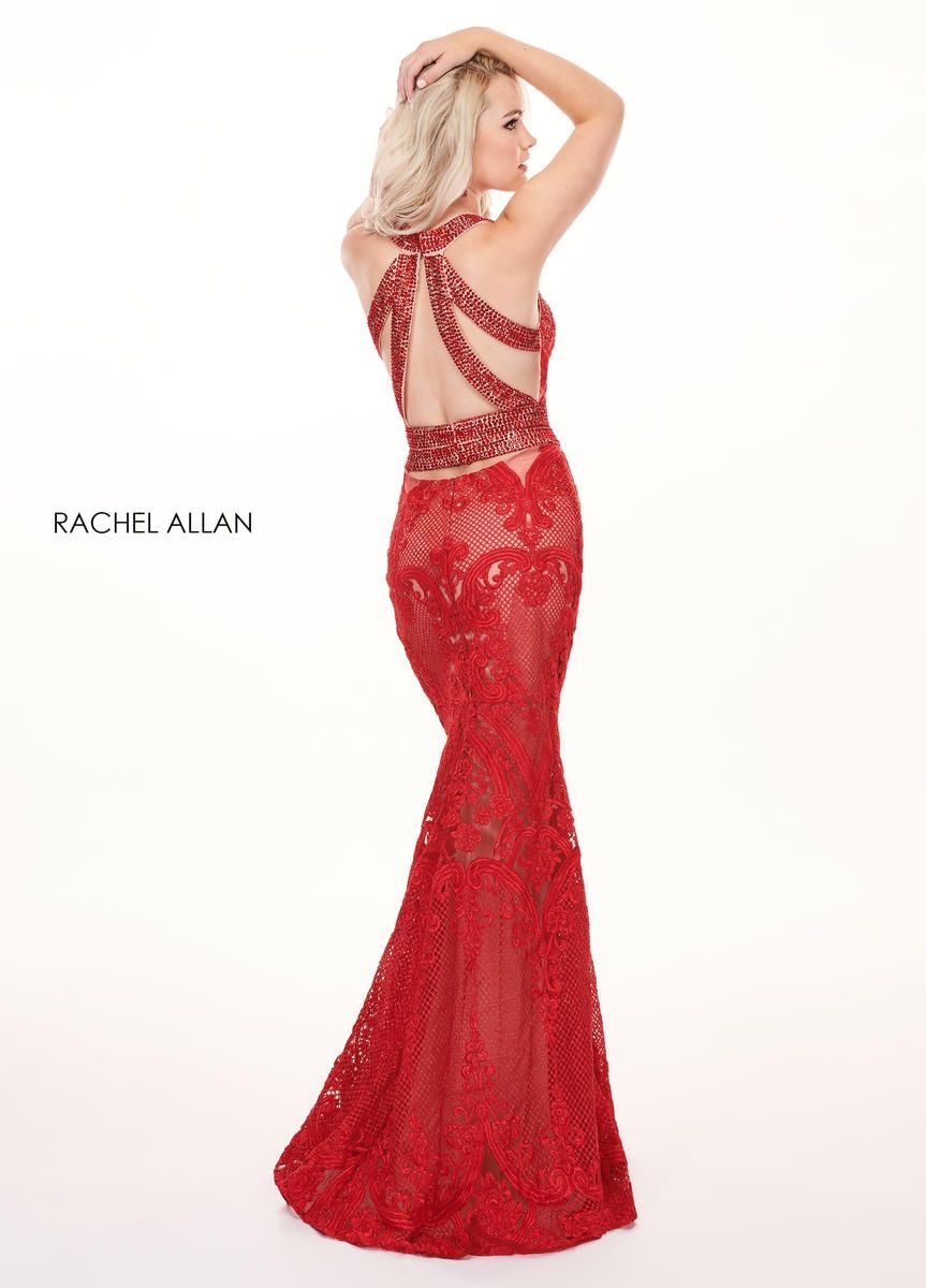 Style 6462 Rachel Allan Size 10 Prom Lace Red Mermaid Dress on Queenly