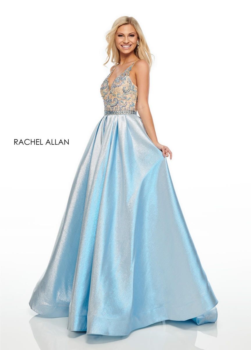 Style 7002 Rachel Allan Size 6 Prom Sequined Light Blue A-line Dress on Queenly