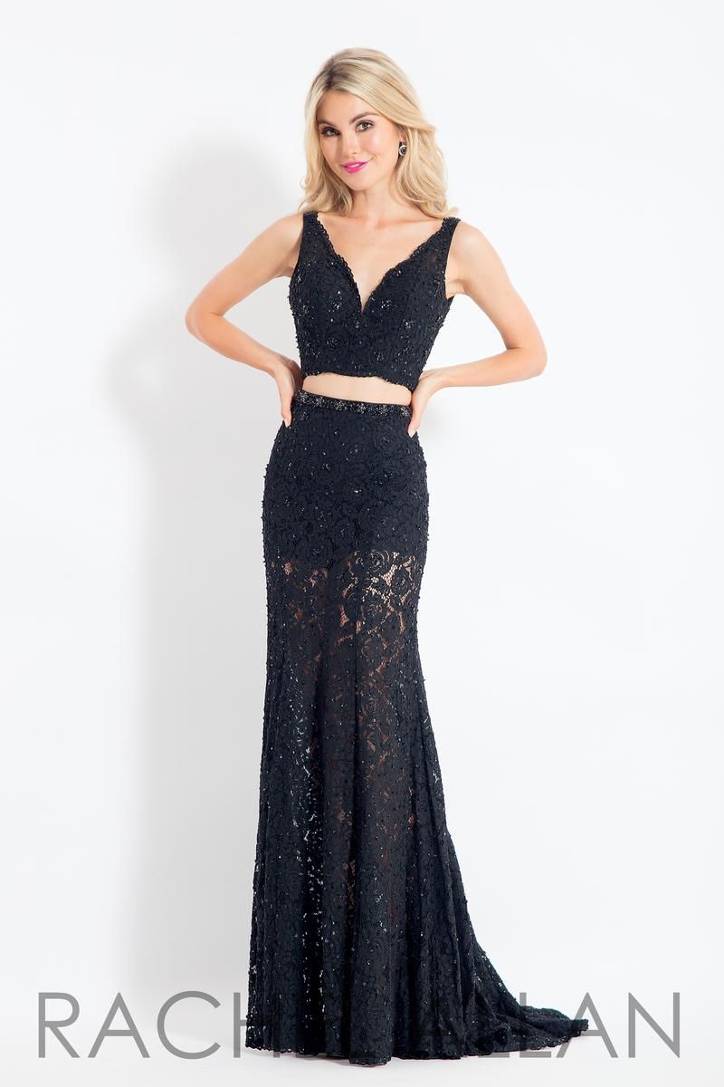 Style 6213 Rachel Allan Size 4 Prom Lace Black Mermaid Dress on Queenly