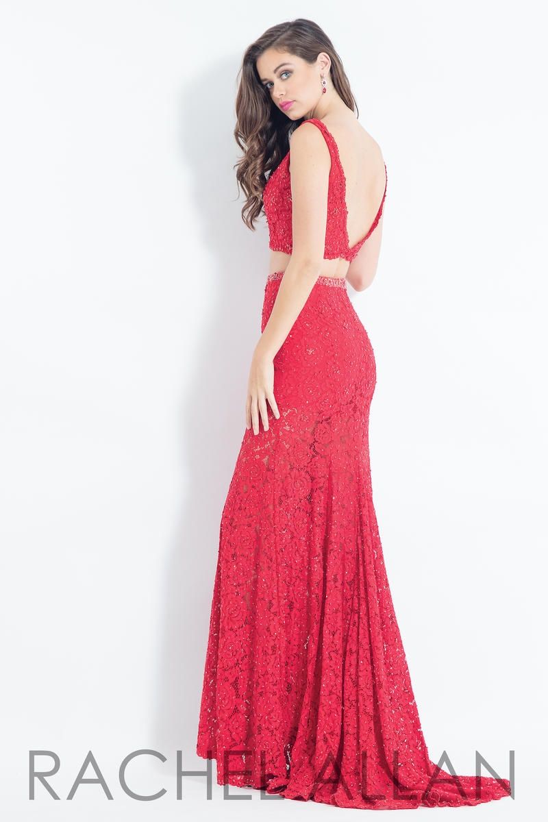 Style 6213 Rachel Allan Red Size 0 Tall Height Sheer Prom Mermaid Dress on Queenly