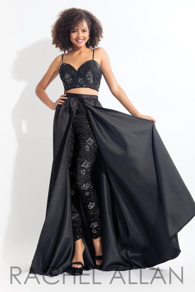 Style 6104 Rachel Allan Size 6 Prom Lace Black Formal Jumpsuit on Queenly