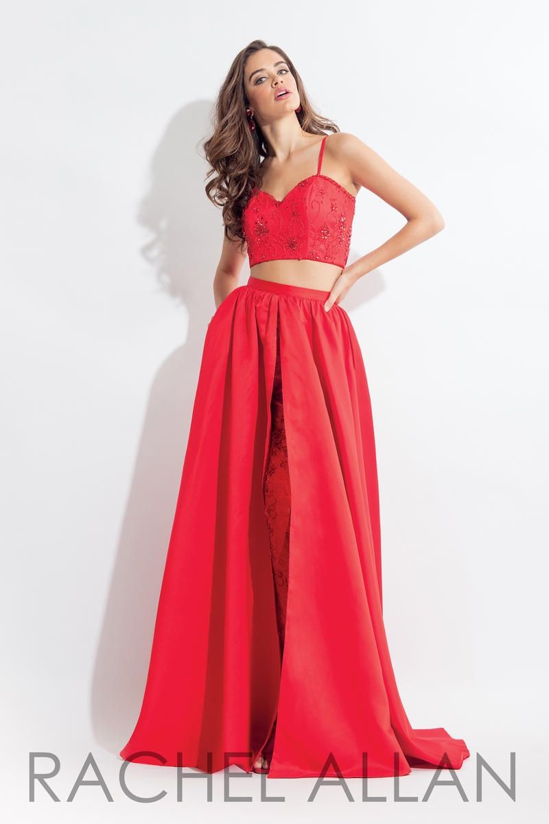 Style 6104 Rachel Allan Size 10 Prom Lace Red Formal Jumpsuit on Queenly