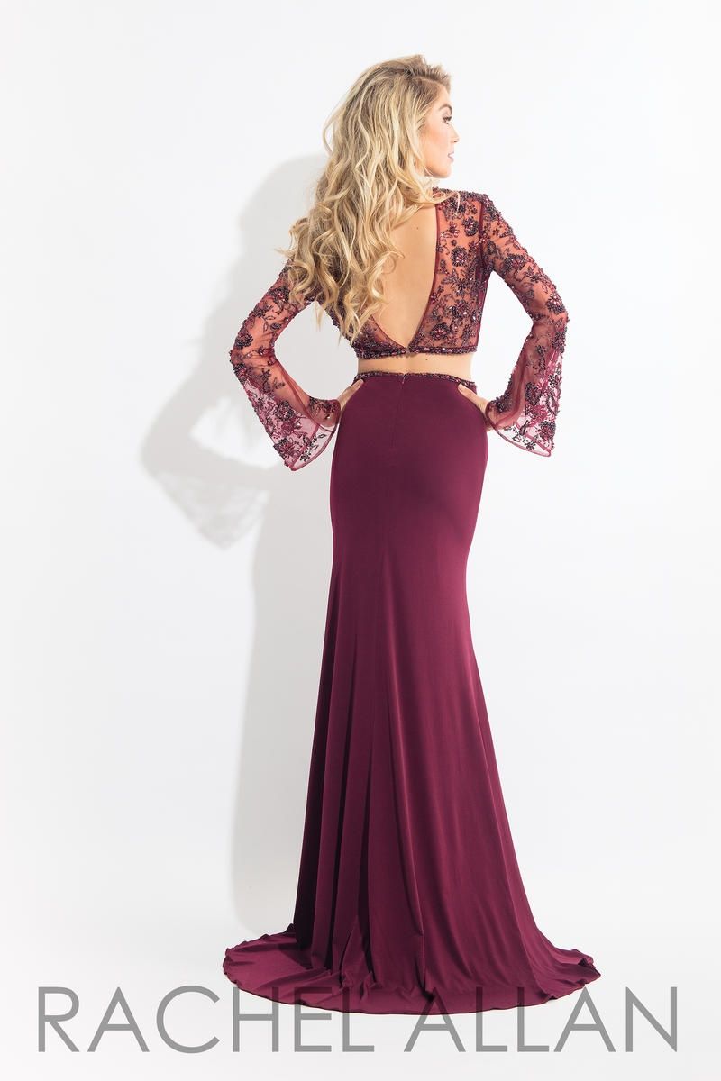 Style 6053 Rachel Allan Size 8 Prom Sheer Burgundy Red Mermaid Dress on Queenly