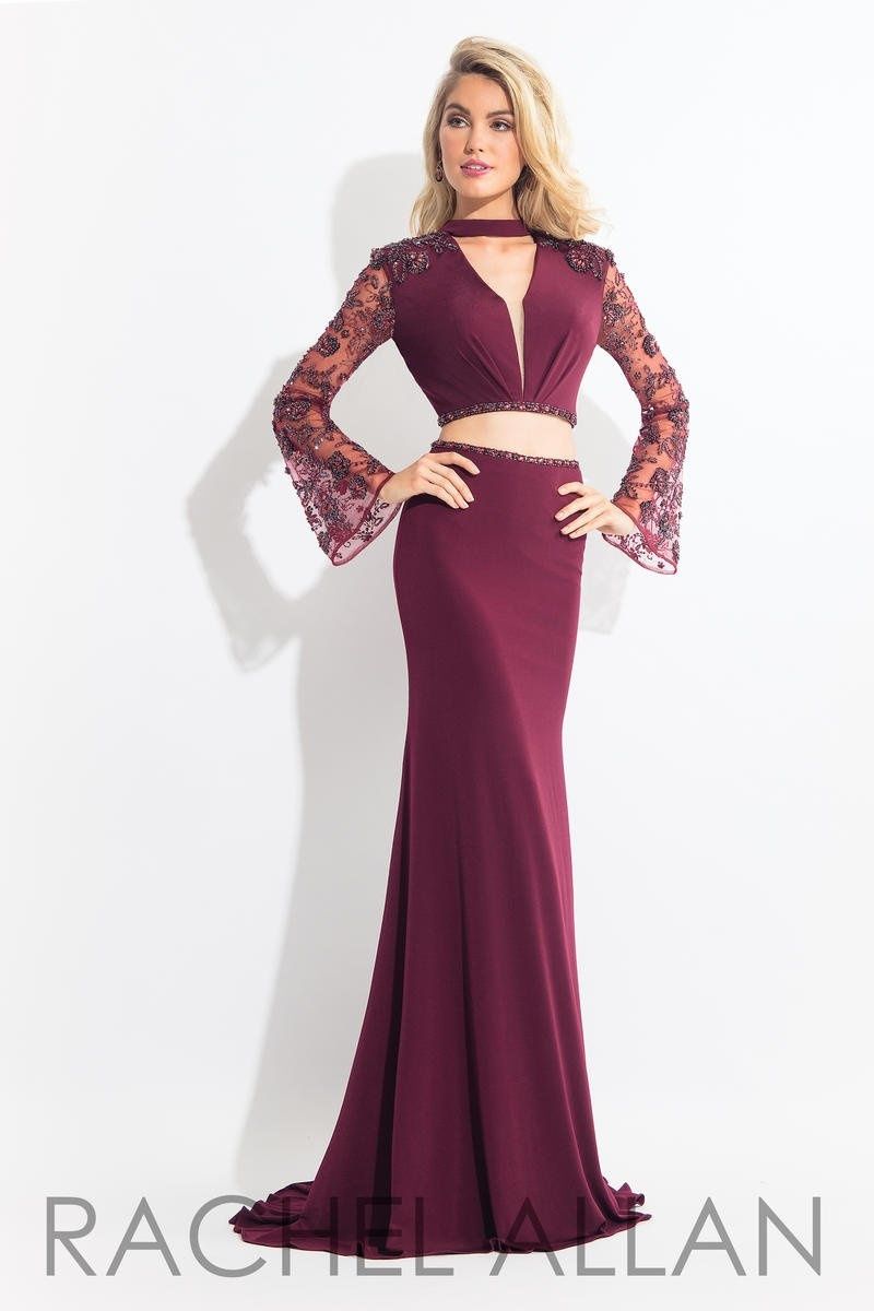 Style 6053 Rachel Allan Size 8 Prom Sheer Burgundy Red Mermaid Dress on Queenly