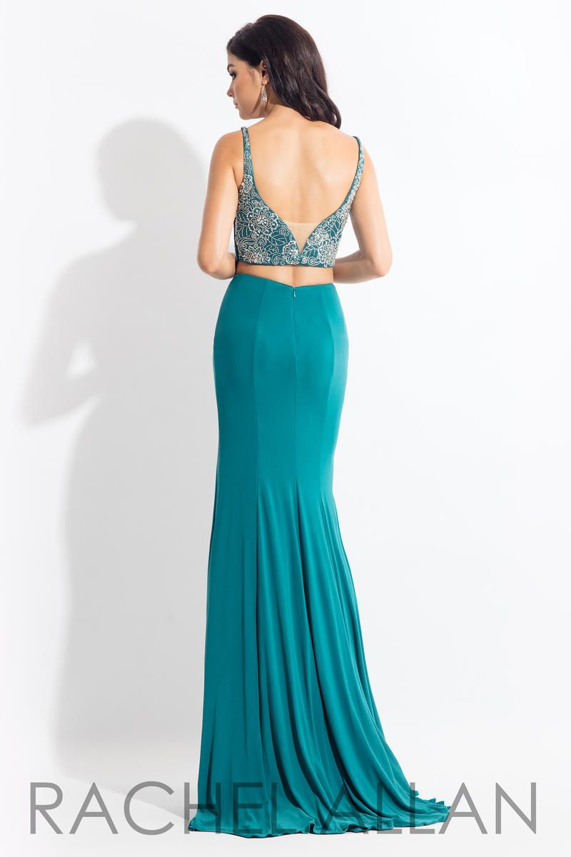 Style 6100 Rachel Allan Size 14 Prom Turquoise Green Side Slit Dress on Queenly