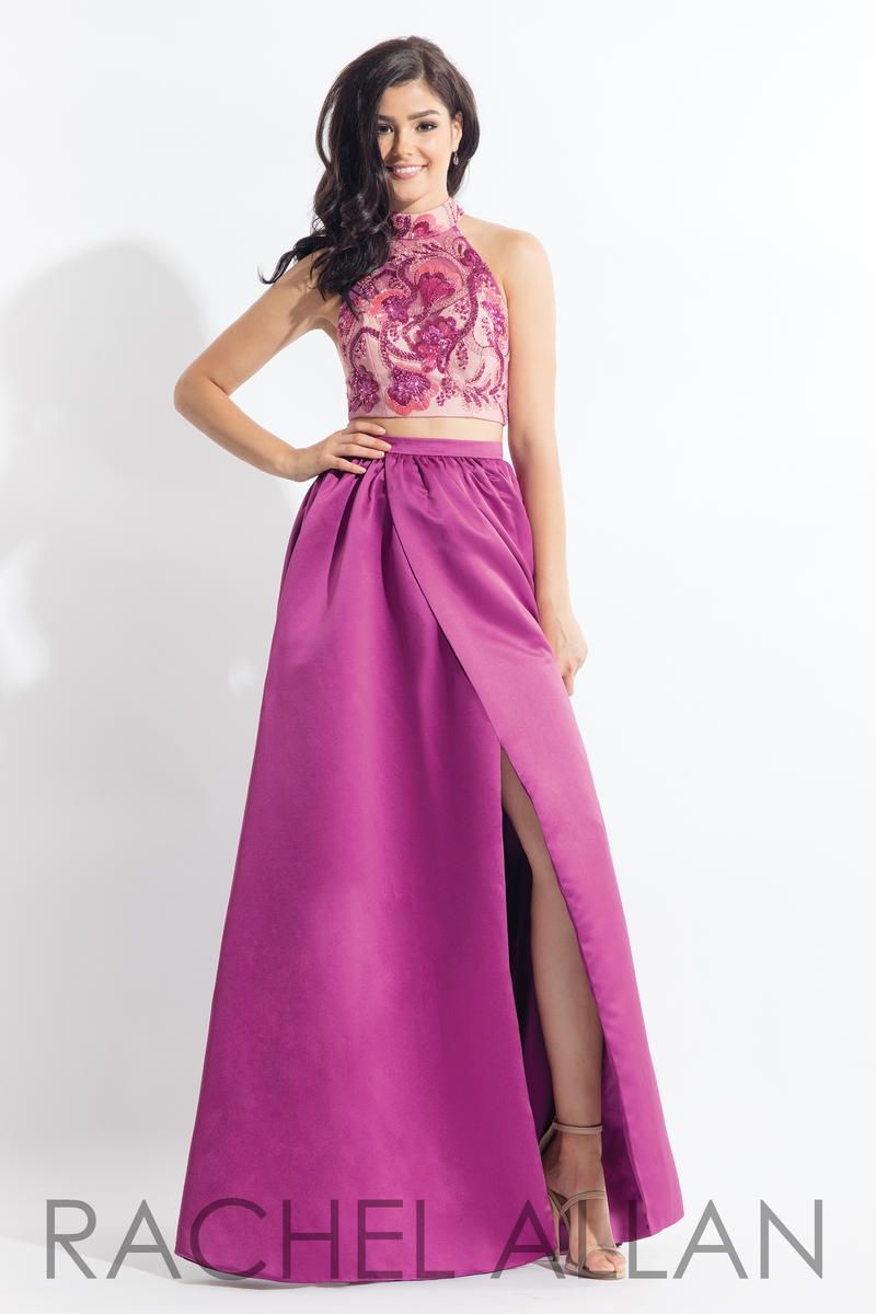 Style 6014 Rachel Allan Size 0 Prom Satin Pink Side Slit Dress on Queenly