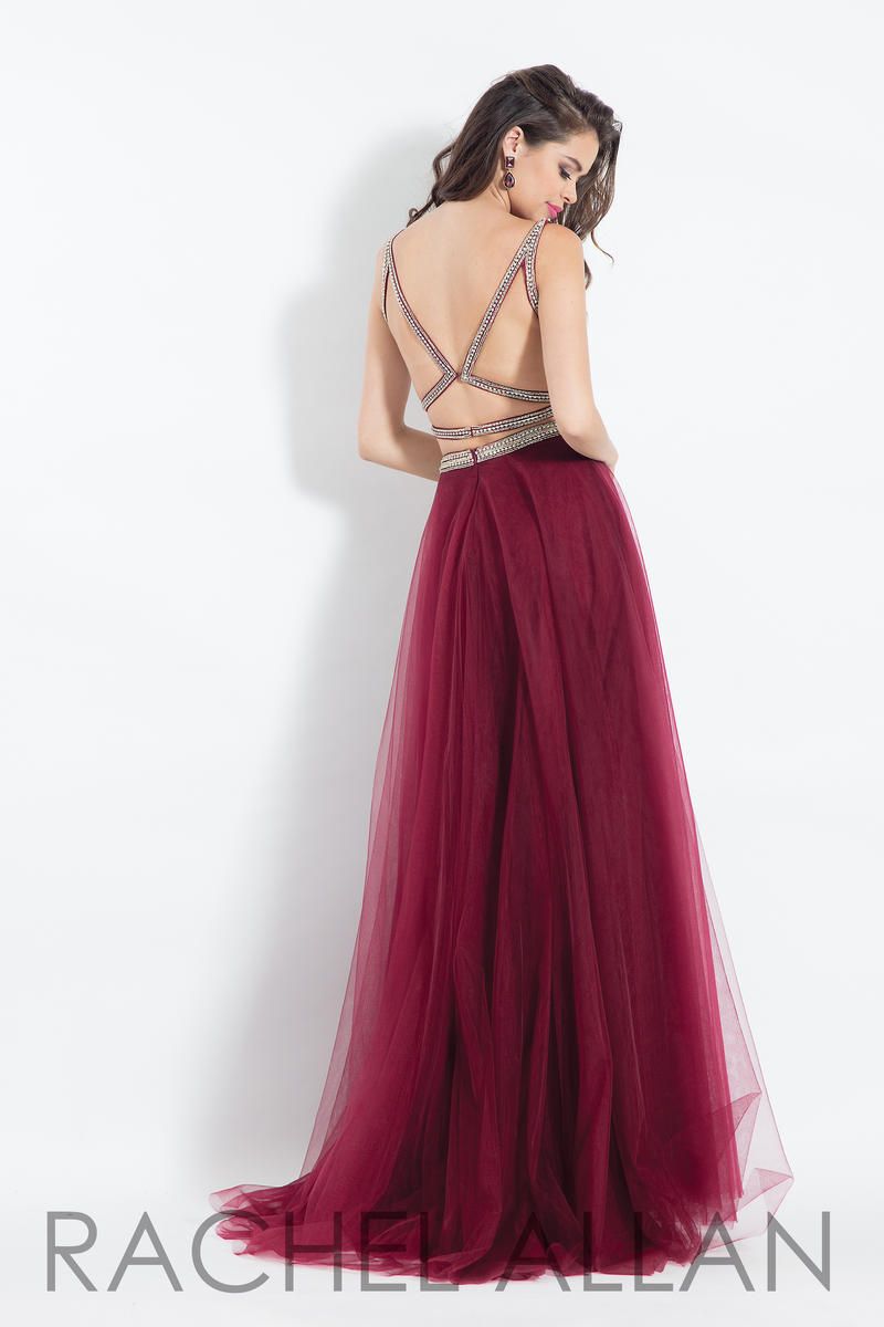 Style 6118 Rachel Allan Size 0 Prom Burgundy Red Side Slit Dress on Queenly