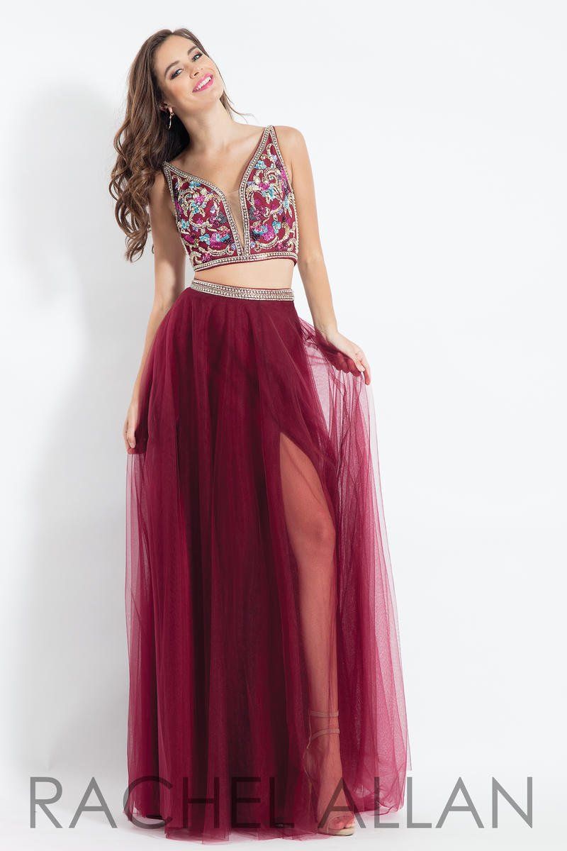 Style 6118 Rachel Allan Size 6 Prom Burgundy Red Side Slit Dress on Queenly