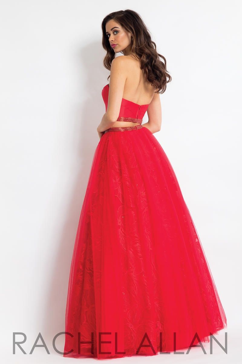 Style 6096 Rachel Allan Size 4 Prom Satin Red Ball Gown on Queenly