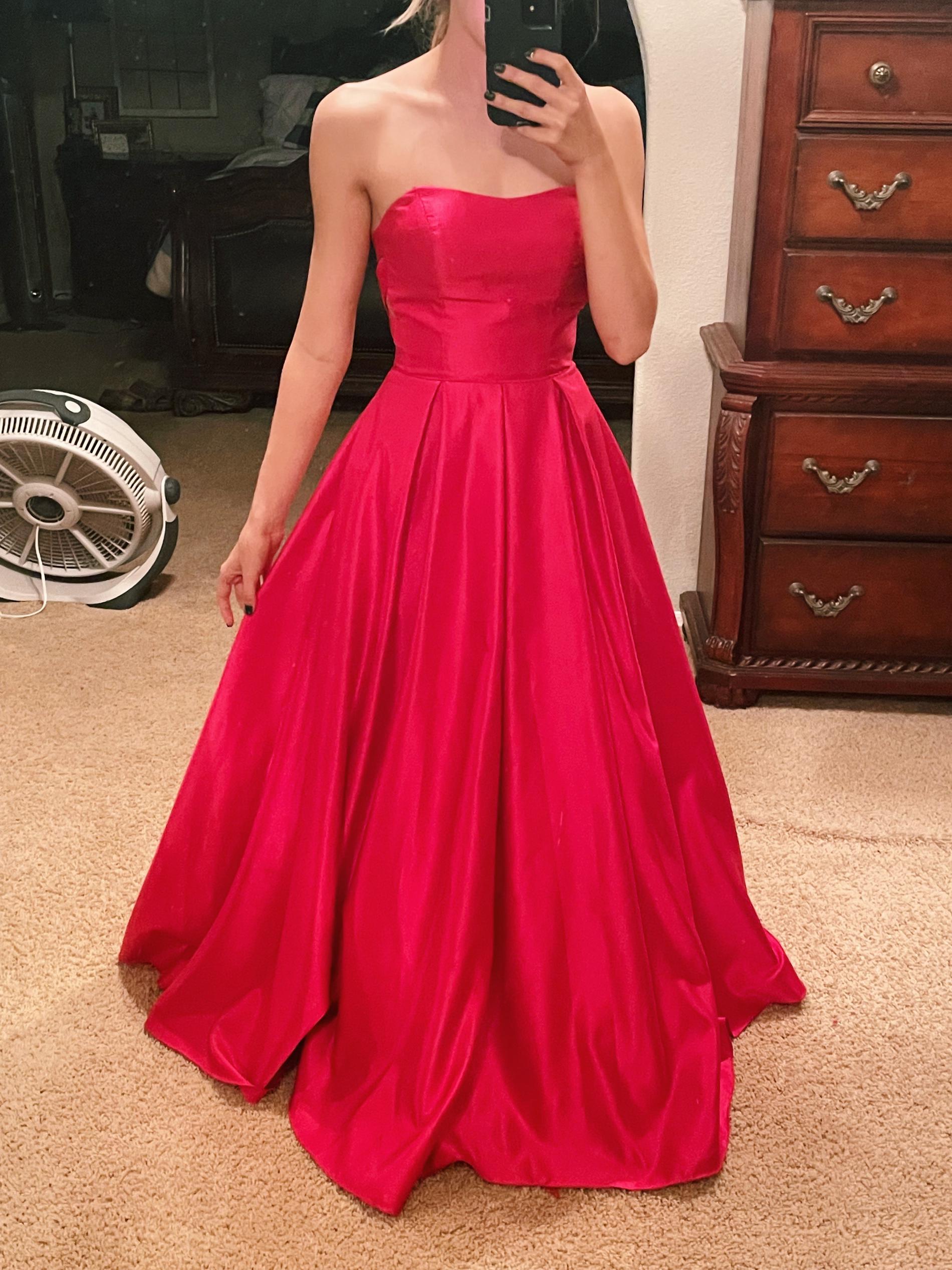 Size 2 Bridesmaid Strapless Hot Pink Ball Gown on Queenly