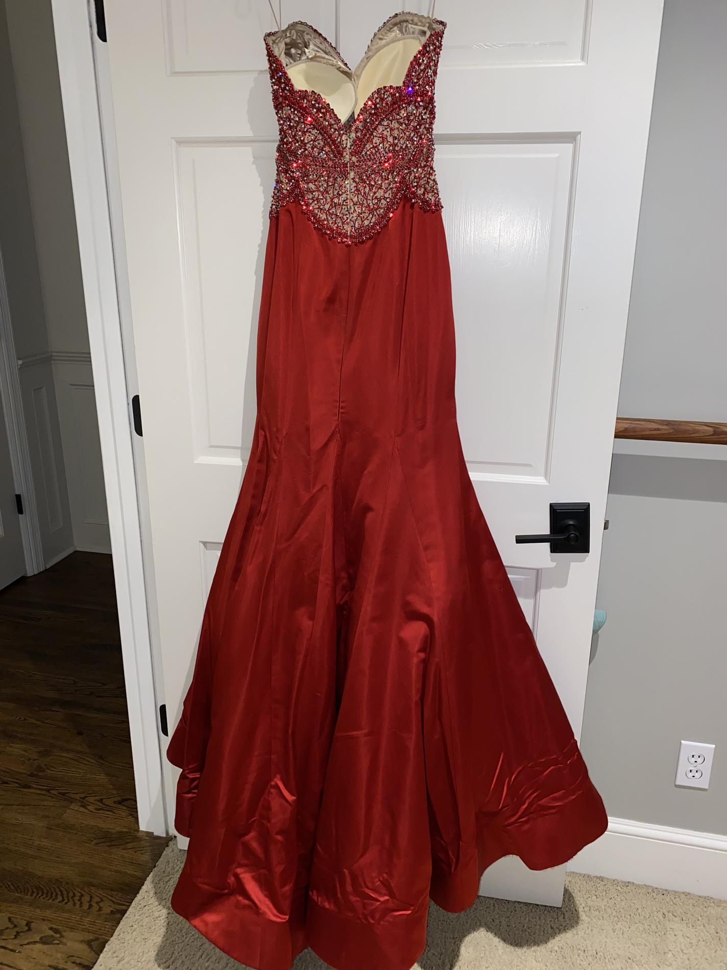 Sherri Hill Size 4 Prom Strapless Sequined Red Mermaid Dress on Queenly