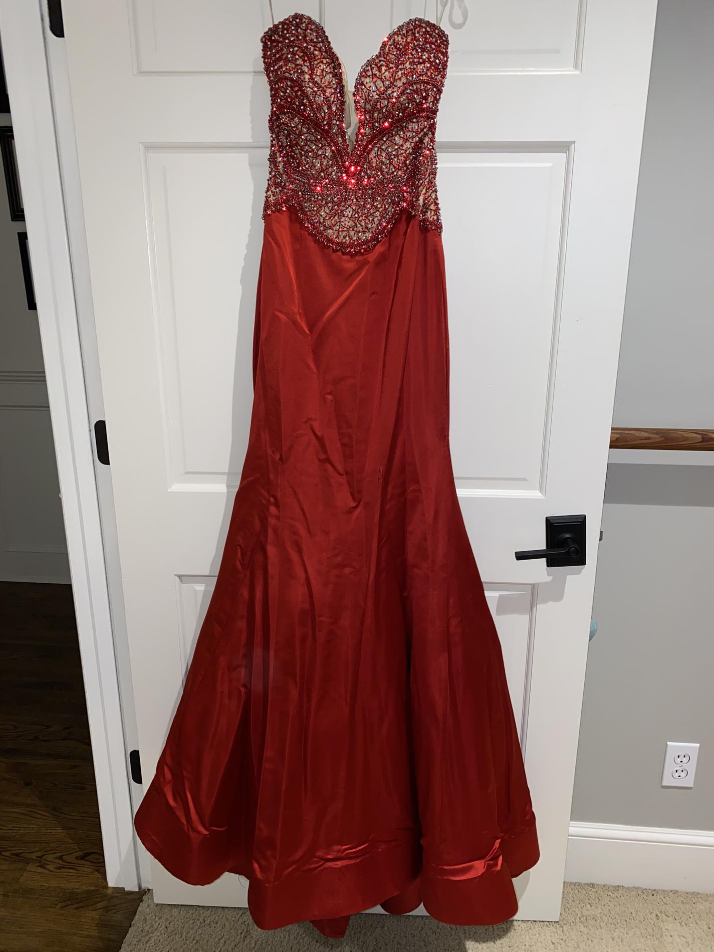Sherri Hill Size 4 Prom Strapless Sequined Red Mermaid Dress on Queenly