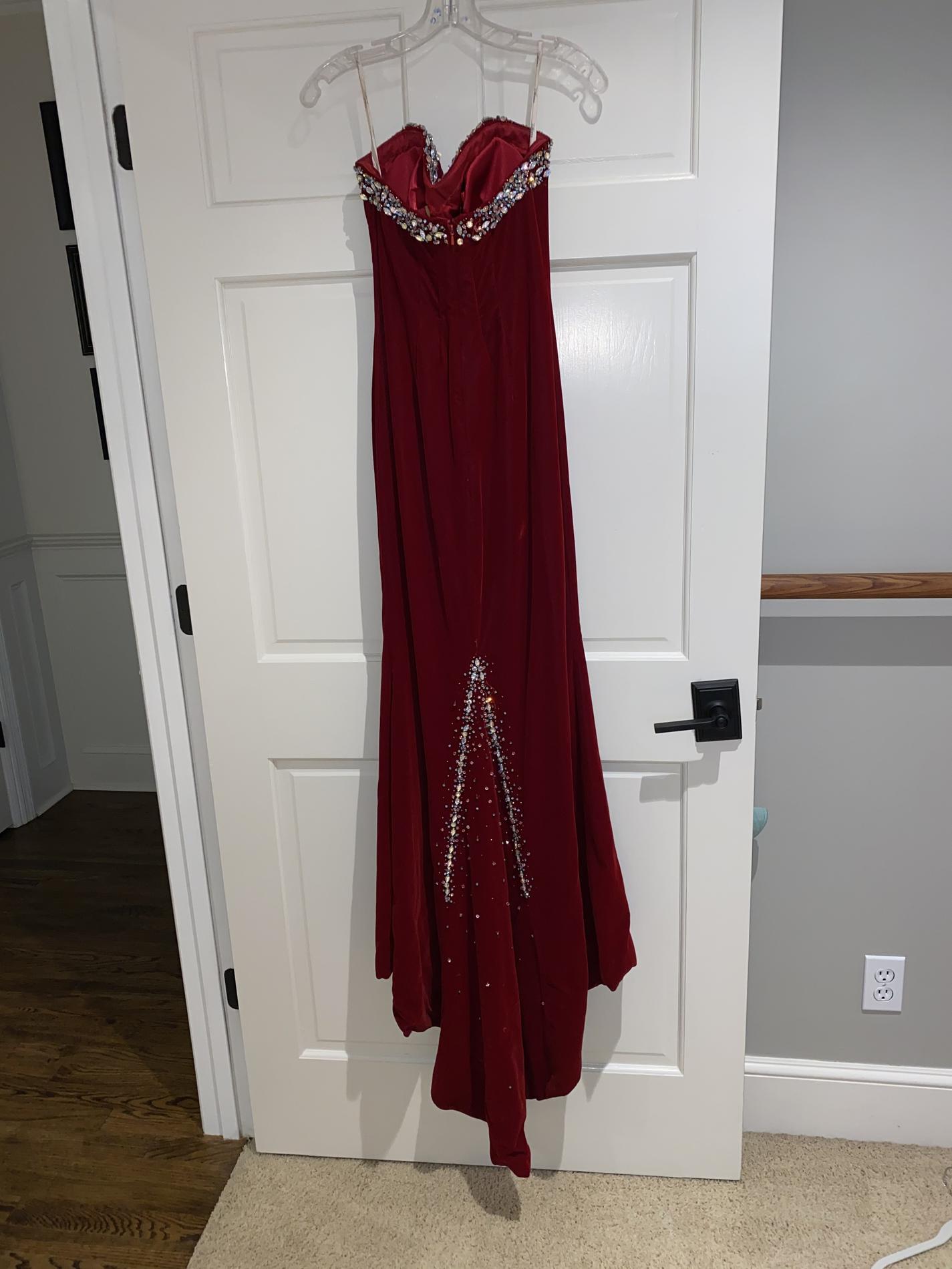 Tiffany Designs Size 0 Prom Strapless Velvet Red Floor Length Maxi on Queenly
