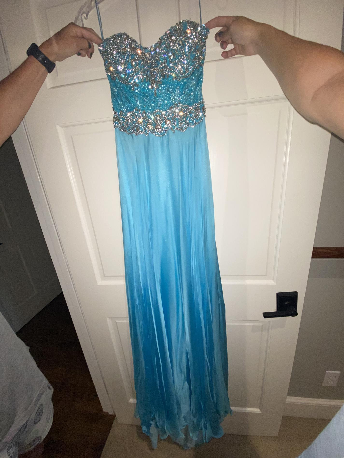 Size 4 Prom Strapless Sequined Light Blue Floor Length Maxi on Queenly