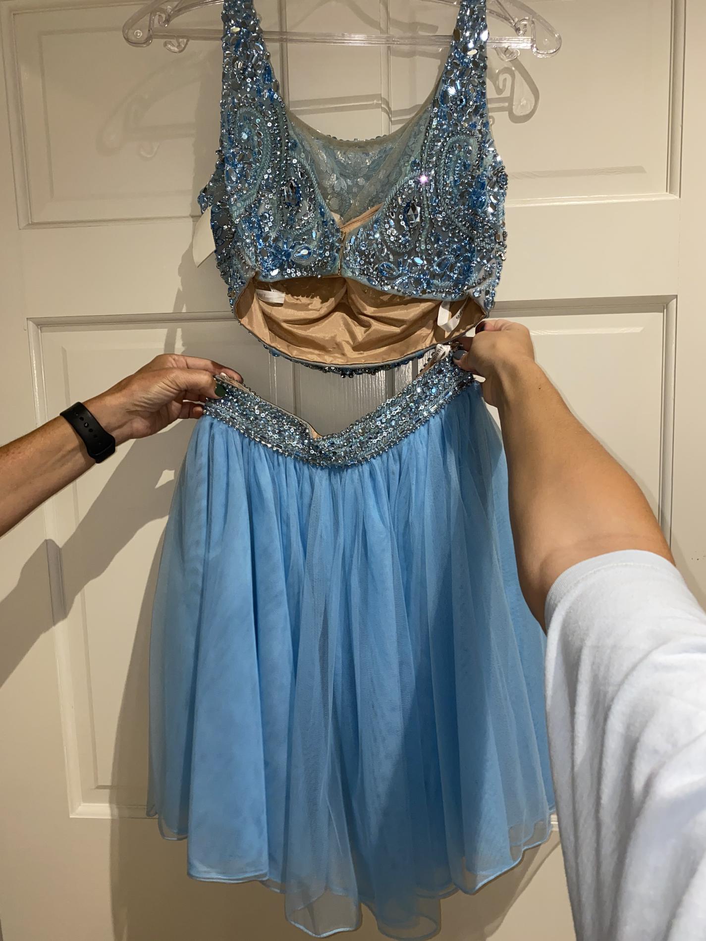 Sherri Hill Size 4 Homecoming Sequined Light Blue Cocktail Dress on Queenly