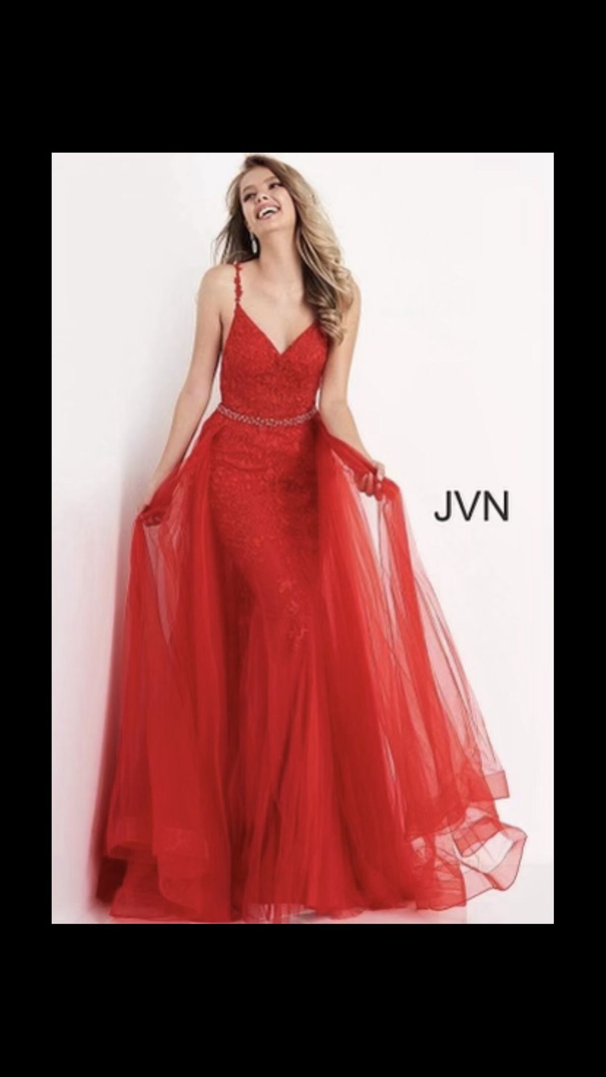 Jovani Size 2 Prom Lace Red A-line Dress on Queenly