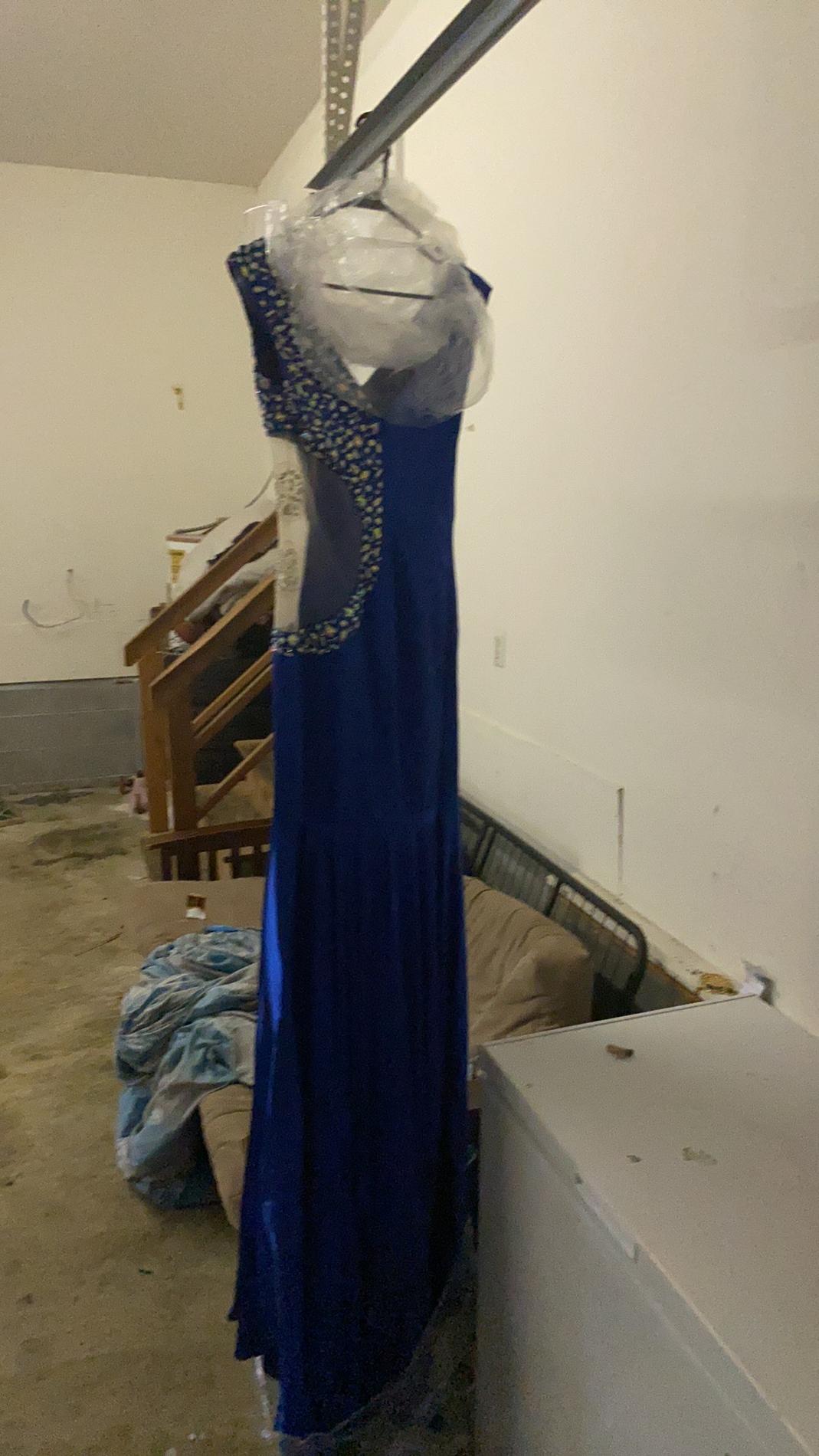 Lolliprom dresses Size 8 Prom Sheer Royal Blue Dress With Train on Queenly